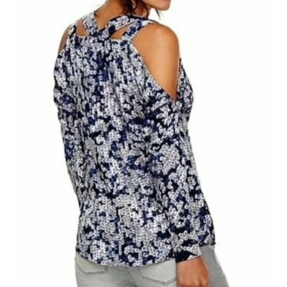 (5 for $25) Juicy Couture Sequin Patterned Sexy Cold Shoulder Top - Size Medium - Picture 1 of 9